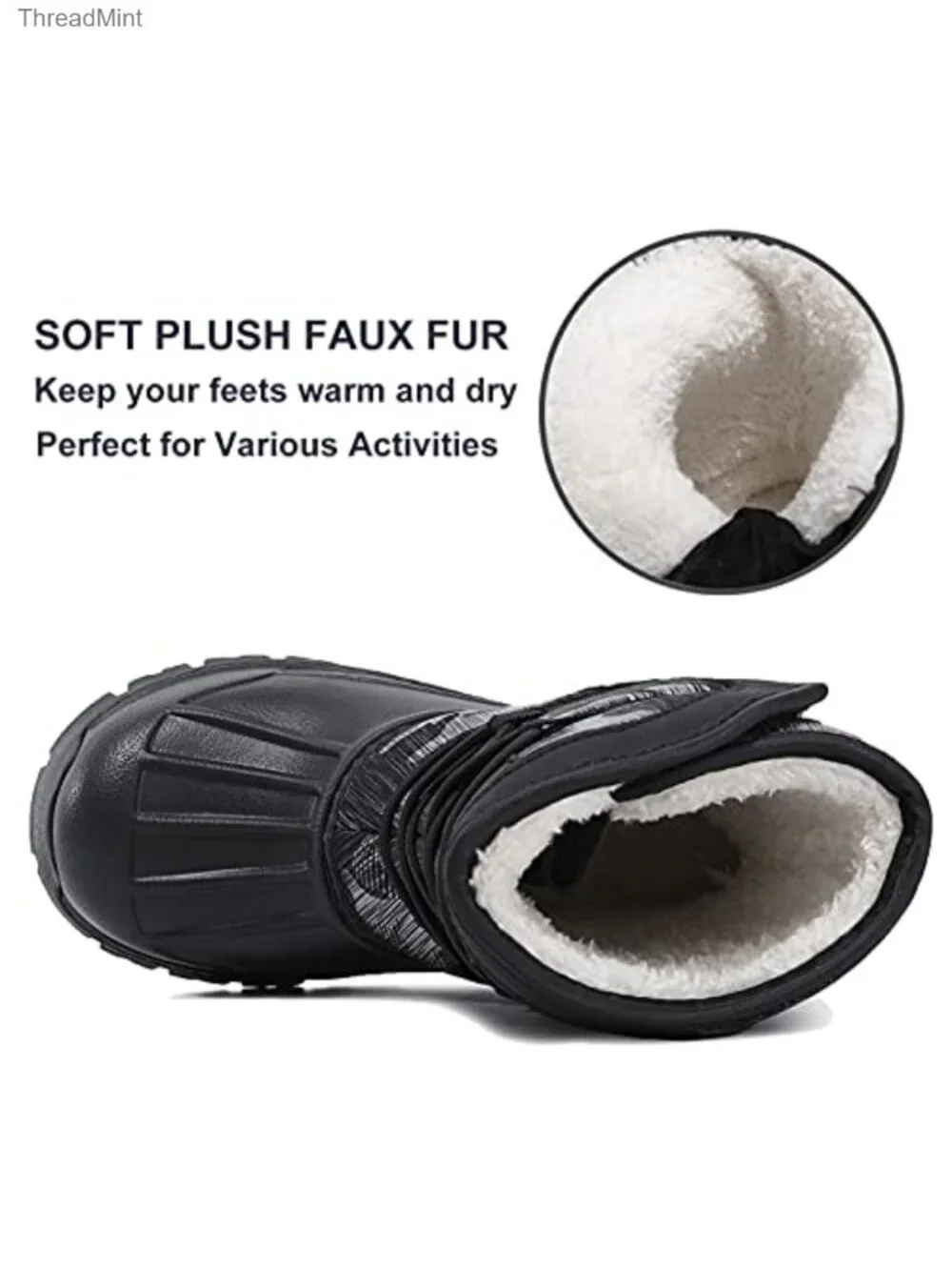 Kids Snow Boots Winter Waterproof Slip Resistant Cold Weather Shoes Faux Fur